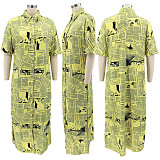 Plus Size Short Sleeve Newspaper Printing Maxi Dresses SFY-2129