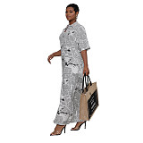 Plus Size Short Sleeve Newspaper Printing Maxi Dresses SFY-2129