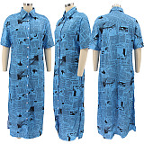 Plus Size Short Sleeve Newspaper Printing Maxi Dresses SFY-2129