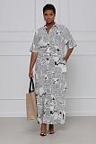 Plus Size Short Sleeve Newspaper Printing Maxi Dresses SFY-2129