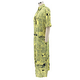 Plus Size Short Sleeve Newspaper Printing Maxi Dresses SFY-2129