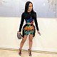 Long Sleeve Patchwork Crop Top Bandage Shorts Set MDF-5251