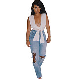 Loose High Waist Straight Hole Jeans Denim Pants LX-5508