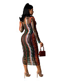 Tie Dye Print See Through Long Sleeve Pleated Dress ZAND-31159
