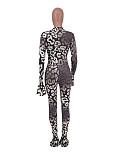 Leopard Print Side Hollow Out Bodycon Flared Jumpsuit ZAND-31160