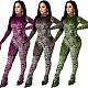 Leopard Print Side Hollow Out Bodycon Flared Jumpsuit ZAND-31160