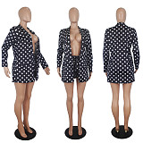 Polka Dot Print Blazer Shorts Office Lady 2 Pieces SHD-9165