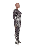 Leopard Print Side Hollow Out Bodycon Flared Jumpsuit ZAND-31160