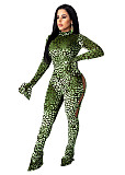 Leopard Print Side Hollow Out Bodycon Flared Jumpsuit ZAND-31160