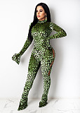 Leopard Print Side Hollow Out Bodycon Flared Jumpsuit ZAND-31160