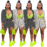 Polka Dot Print Blazer Shorts Office Lady 2 Pieces SHD-9165