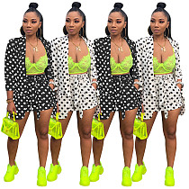 Polka Dot Print Blazer Shorts Office Lady 2 Pieces SHD-9165