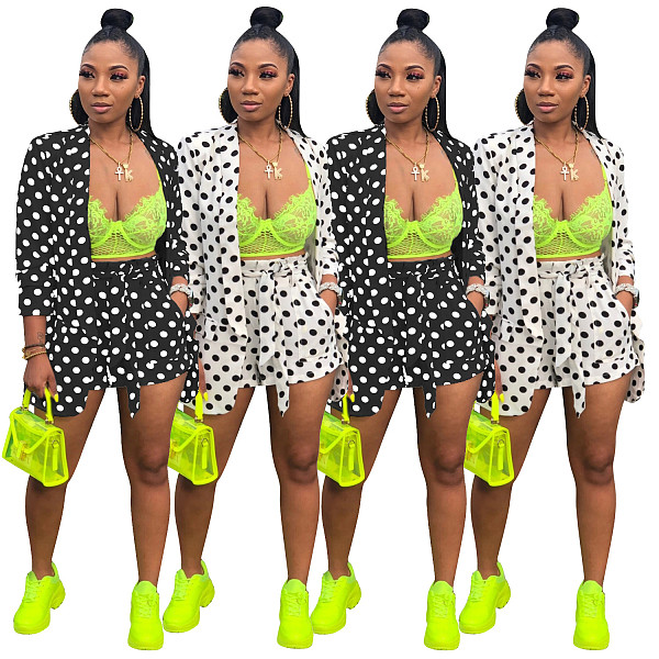 Polka Dot Print Blazer Shorts Office Lady 2 Pieces SHD-9165