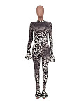 Leopard Print Side Hollow Out Bodycon Flared Jumpsuit ZAND-31160