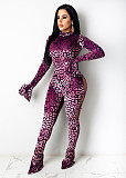 Leopard Print Side Hollow Out Bodycon Flared Jumpsuit ZAND-31160