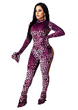 Leopard Print Side Hollow Out Bodycon Flared Jumpsuit ZAND-31160