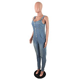 Zipper Front Sleeveless One Piece Denim Jumpsuit OSM-3104