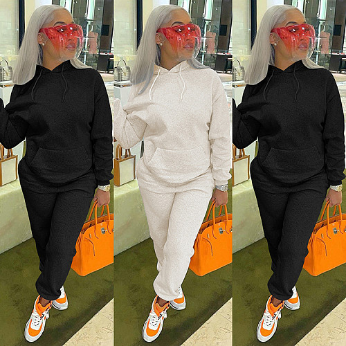 Solid Hooded Sweatshirt Jogger Pants Suit MEY-20773