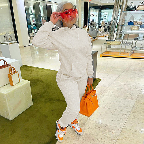 Solid Hooded Sweatshirt Jogger Pants Suit MEY-20773