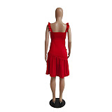 Solid Color Sleeveless Sweet Square Collar Ruffle Dress DY-6949