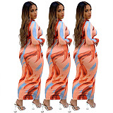 Print Long Sleeve Turtleneck Skinny Maxi Dress WSM-5275