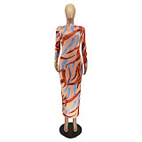 Print Long Sleeve Turtleneck Skinny Maxi Dress WSM-5275