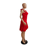 Solid Color Sleeveless Sweet Square Collar Ruffle Dress DY-6949