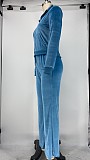 Korean Velvet Long Sleeve Zipper Crop Top Pants Set XMY-9294