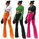 Long Sleeve Shirt Crop Top 2 Piece Pants Set MEM-88389