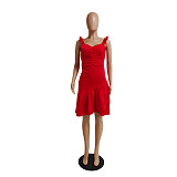 Solid Color Sleeveless Sweet Square Collar Ruffle Dress DY-6949
