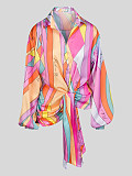 Geometric Print Long Sleeve Loose Plus Size Shirt TB-5347