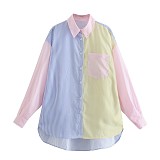 Color Block Long Sleeve Turn Down Collar Shirt OYW-20531