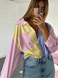 Color Block Long Sleeve Turn Down Collar Shirt OYW-20531