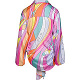 Geometric Print Long Sleeve Loose Plus Size Shirt TB-5347