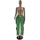 Solid Tassel Pockets Fleece High Waist Sweatpants MOF-6652
