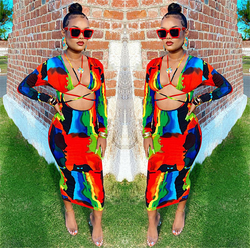 Hollow Out Bandage Long Sleeve Skinny Maxi Dress LSL-6471