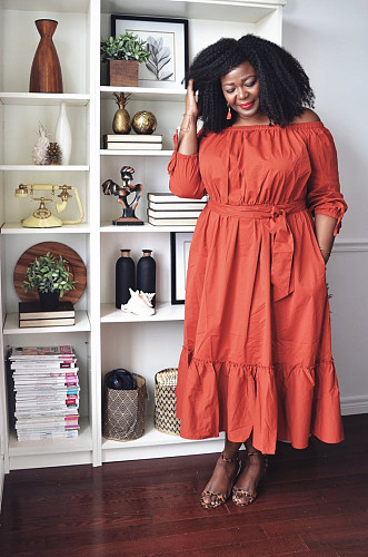 Off Shoulder Long Sleeve Lace Up Belted Ruffle Dresses LSL-6468