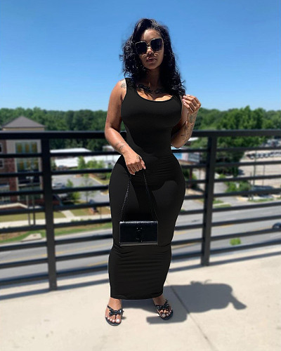 Solid Color Sleeveless Skinny Stretch Maxi Dress ANDI-0801