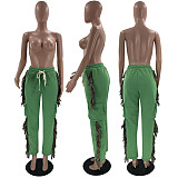 Solid Tassel Pockets Fleece High Waist Sweatpants MOF-6652