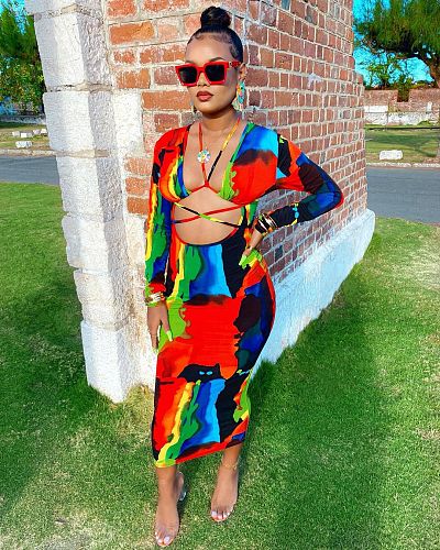 Hollow Out Bandage Long Sleeve Skinny Maxi Dress LSL-6471