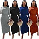 Solid O Neck Long Sleeve Crop Top Pleated Maxi Skirt Set WY-6850