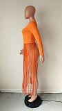 Fringe Tassel Solid Long Sleeve Long T Shirt Tops HMS-5252
