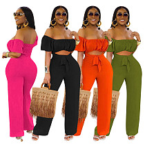 Solid Backless Off-Shouldered Straight Leg Jumpsuit YD-8214