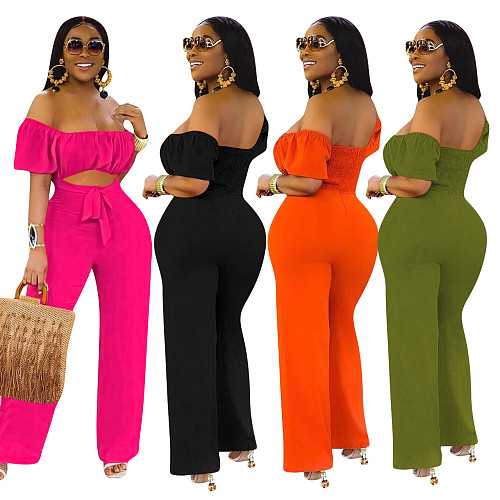 Solid Backless Off-Shouldered Straight Leg Jumpsuit YD-8214