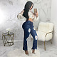 Pearl Studded Jeans Denim Flare Pants HSF-2459