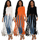 Fringe Tassel Solid Long Sleeve Long T Shirt Tops HMS-5252
