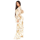 Digital Printing Long Sleeve V-Neck Chiffon Jumpsuits JLY-19236