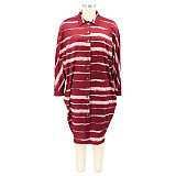 Plus Size Print Long Sleeve Loose Button Shirt Dress HANI-006