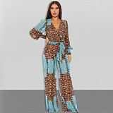 Digital Printing Long Sleeve V-Neck Chiffon Jumpsuits JLY-19236