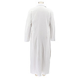 Long Sleeve Lapel Neck Solid Split Hem Shirt Dress HANI-052